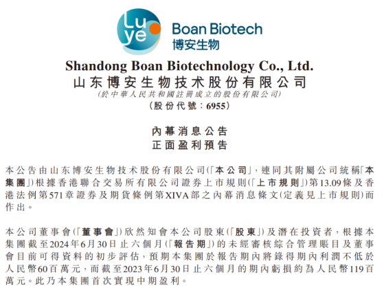 半年股價下跌逾40%，博安生物(06955)難靠一則上半年盈喜翻身