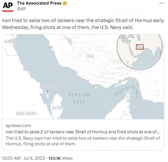 突發！伊朗「開槍」扣押2艘商業油輪 美國海軍：已採取反制行動 擊中油輪原運往亞洲