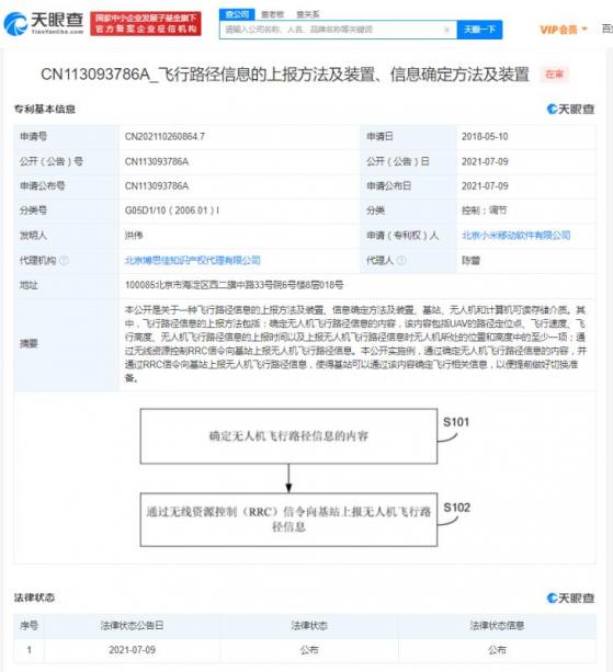 小米公開“飛行路徑信息的上報方法及裝置、信息確定方法及裝置”發明專利