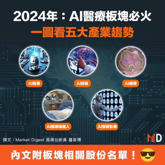 【MD專家分析】2024年：AI醫療板塊必火，一圖看五大產業趨勢