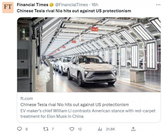中美重磅！馬斯克獲中國公平競爭協議 蔚來汽車：等待美國放鬆關稅、提供平等市場準入