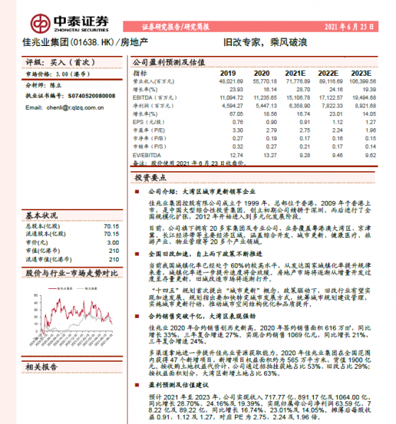 佳兆業(01638)獲中泰證券“買入”評級 城市更新龍頭地位再獲肯定