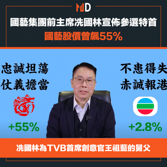 【市場熱話】國藝集團前主席冼國林宣佈參選特首，國藝股價曾飆55%