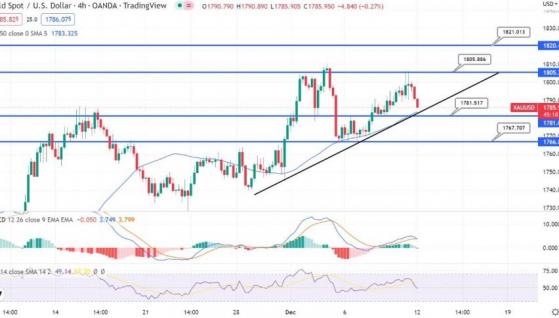 加息情緒主導！金價下挫1787進入看跌趨勢 技術分析：1764支撐位虎視眈眈