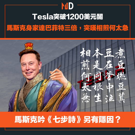 【TSLA】Tesla 突破1200美元關，馬斯克身家達巴菲特三倍，突嘆相煎何太急