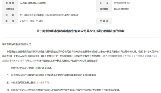 證監會同意強達電路首次公開發行股票註冊申請
