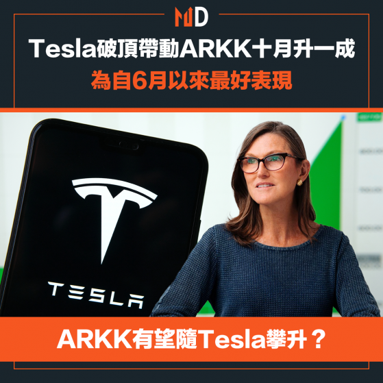 【女神持倉】Tesla破頂帶動ARKK十月升一成，為自6月以來最好表現