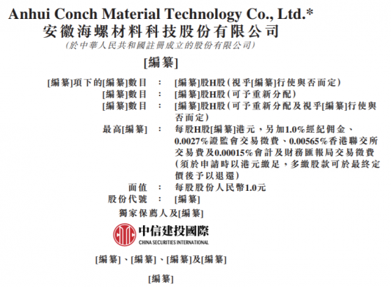 新股消息 | 海螺材料科技遞表港交所 爲海螺水泥集團外加劑產品供應商