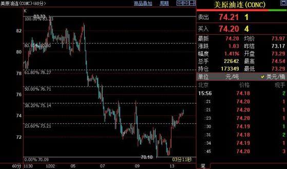 NYMEX原油短線上看76.71美元
