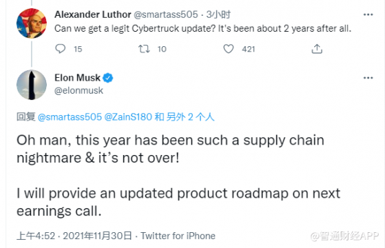 馬斯克:供應鏈噩夢尚未結束，將重返特斯拉(TSLA.US)財報會議