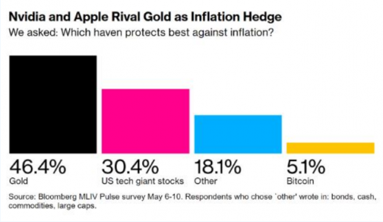 調查：通脹兇猛侵襲！黃金仍是首選，科技巨頭股票緊隨其後